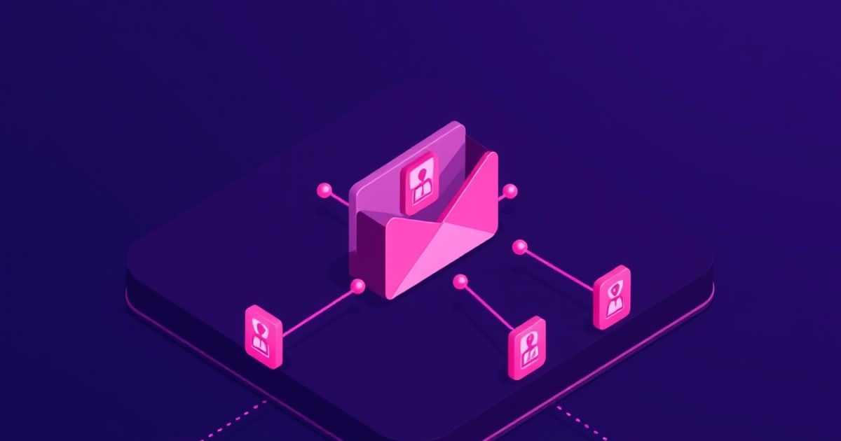 Isometric team dashboard with shared mailboxes, admin controls, and encrypted communication